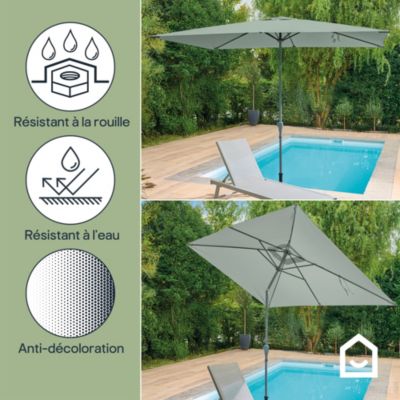 Parasol centré inclinable rectangulaire ouverture manivelle toile vert d'eau GoodHome Kasane