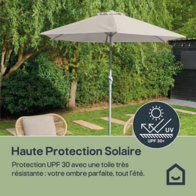 Parasol centré inclinable rond ouverture manivelle toile moon beam GoodHome Kasane