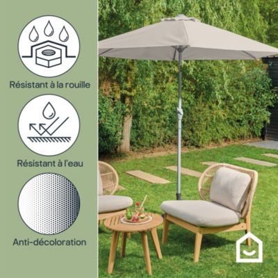Parasol centré inclinable rond ouverture manivelle toile moon beam GoodHome Kasane