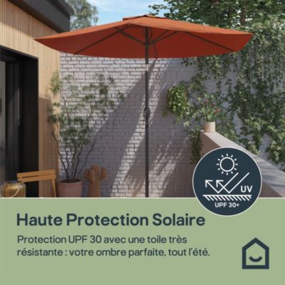 Parasol centré inclinable rond ouverture manivelle toile terracotta GoodHome Kasane