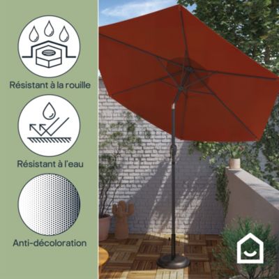 Parasol centré inclinable rond ouverture manivelle toile terracotta GoodHome Kasane