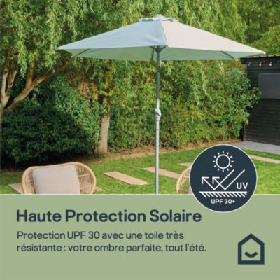 Parasol centré inclinable rond ouverture manivelle toile vert d'eau GoodHome Kasane