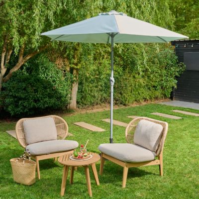 Parasol centré inclinable rond ouverture manivelle toile vert d'eau GoodHome Kasane
