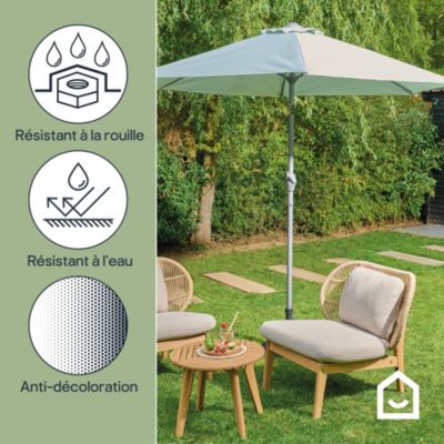 Parasol centré inclinable rond ouverture manivelle toile vert d'eau GoodHome Kasane