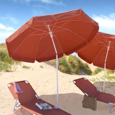 Parasol centré inclinable rond ouverture pression terracotta L.1,8m x H.1,9m GoodHome Curacao