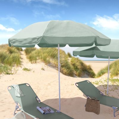 Parasol centré inclinable rond ouverture pression vert d'eau L.1,8m x H.1,9m GoodHome Curacao