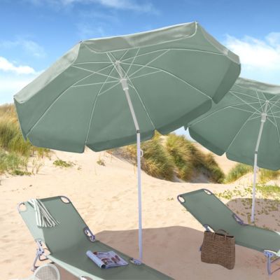 Parasol centré inclinable rond ouverture pression vert d'eau L.1,8m x H.1,9m GoodHome Curacao