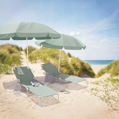 Parasol centré inclinable rond ouverture pression vert d'eau L.1,8m x H.1,9m GoodHome Curacao