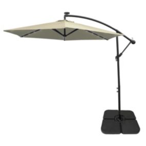 Parasol Crème 3m avec LED's Intégrés avec Base Carrée