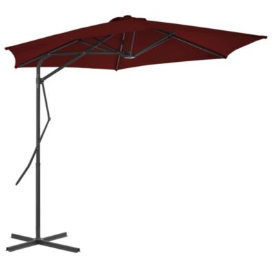 Parasol d'exterieur avec mât en acier bordeaux Helloshop26
