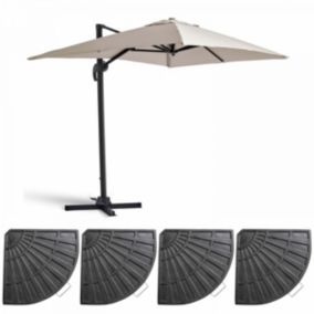 Parasol déporté 2x3 m et 4 dalles lestées aluminium blanc  Oviala