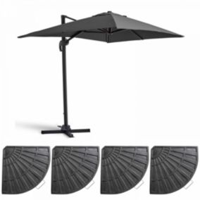 Parasol déporté 2x3 m et 4 dalles lestées aluminium gris anthracite  Oviala