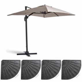 Parasol déporté 2x3 m et 4 dalles lestées aluminium taupe  Oviala