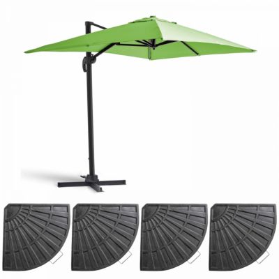 Parasol déporté 2x3 m et 4 dalles lestées aluminium vert  Oviala