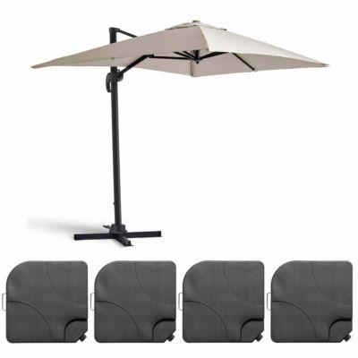 Parasol déporté 2x3 m et 4 dalles à remplir aluminium blanc  Oviala