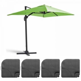 Parasol déporté 2x3 m et 4 dalles à remplir aluminium vert  Oviala