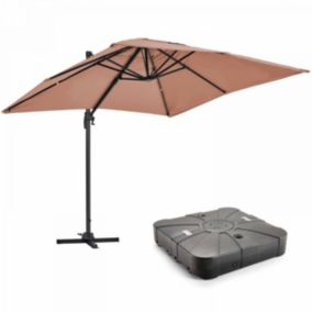 Parasol déporté 2x3 m et dalle à lester sur roues aluminium taupe  Oviala