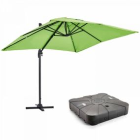 Parasol déporté 2x3 m et dalle à lester sur roues aluminium vert  Oviala