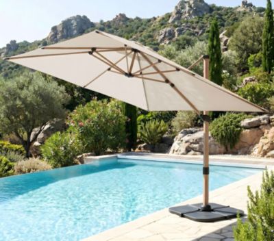 Parasol déporté 3x3m - effet bois - Lin - QUARTZ
