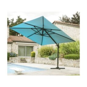 Parasol déporté 3x3m en aluminium - coloris  bleu canard