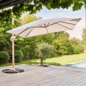 Parasol déporté 3x3m et 4 dalles lestées effet bois blanc  Oviala