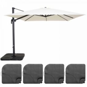 Parasol déporté 3x3m et 4 dalles à remplir aluminium blanc  Oviala