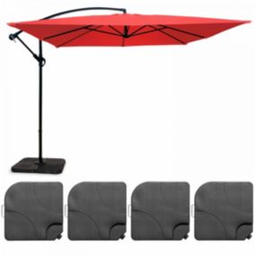 Parasol déporté 3x3m et 4 dalles à remplir aluminium rouge  Oviala