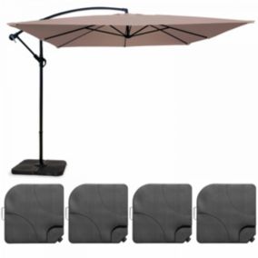 Parasol déporté 3x3m et 4 dalles à remplir aluminium taupe  Oviala
