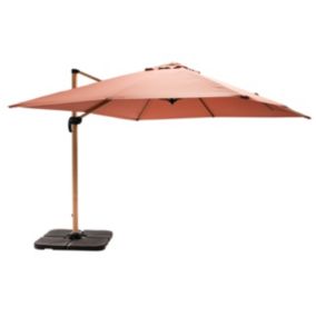 Parasol déporté 3x3m et 4 dalles à remplir effet bois argile  Oviala