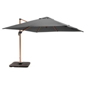 Parasol déporté 3x3m et 4 dalles à remplir effet bois gris  Oviala