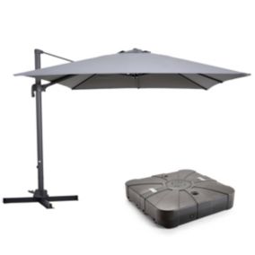 Parasol déporté 3x3m et dalle à lester sur roues aluminium gris  Oviala