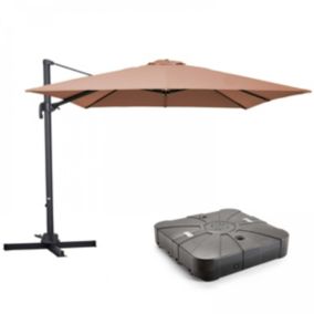 Parasol déporté 3x3m et dalle à lester sur roues aluminium taupe  Oviala