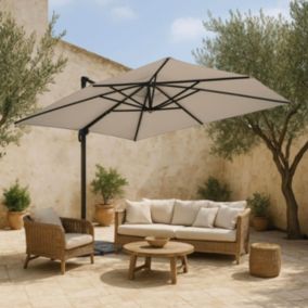 Parasol déporté 3x4m et 4 dalles lestées aluminium blanc  Oviala