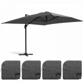 Parasol déporté 3x4m et 4 dalles à remplir aluminium gris  Oviala