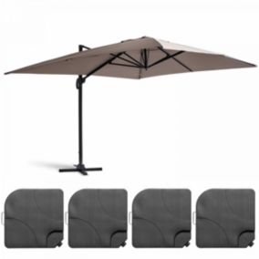 Parasol déporté 3x4m et 4 dalles à remplir aluminium taupe  Oviala