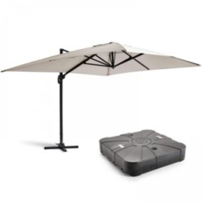 Parasol déporté 3x4m et dalle à lester sur roues aluminium blanc  Oviala