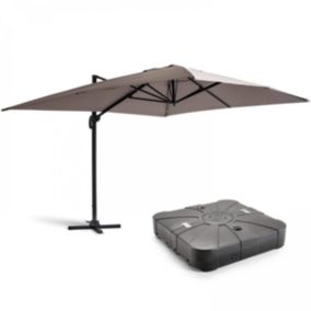 Parasol déporté 3x4m et dalle à lester sur roues aluminium taupe  Oviala