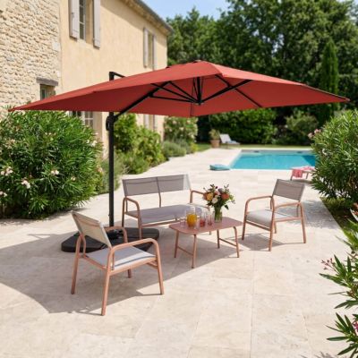 Parasol déporté 4x3 m inclinable + 4 dalles à lester terracotta Oviala