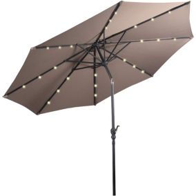 Parasol Déporté avec 18 LED 1 5W 6 Baleines Robustes pour Plage Café Balcon Imperméable et Inclinable