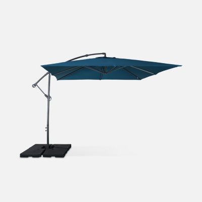 Parasol déporté carré 3x3m - Hardelot 3x3m - Bleu canard - Manivelle anti-retour , Toile déperlante , Facile à utiliser