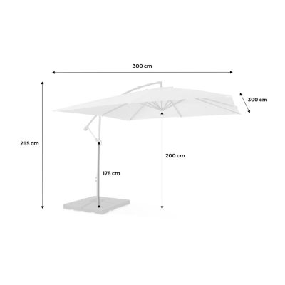 Parasol déporté carré 3x3m - Hardelot 3x3m - Bleu canard - Manivelle anti-retour , Toile déperlante , Facile à utiliser