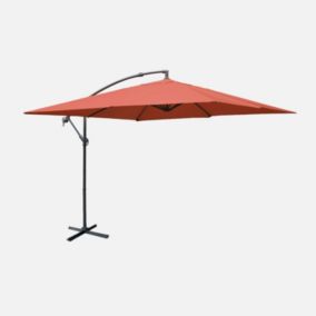 Parasol déporté carré 3x3m - Hardelot 3x3m - Terracotta - Manivelle anti-retour , Toile déperlante , Facile à utiliser
