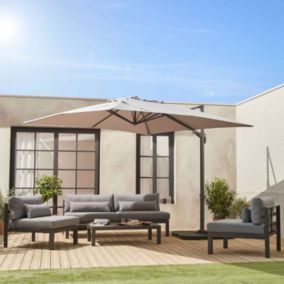 Parasol déporté carré 3x3m haut de gamme - Falgos - beige - Parasol excentré inclinable. rabattable et rotatif à 360.