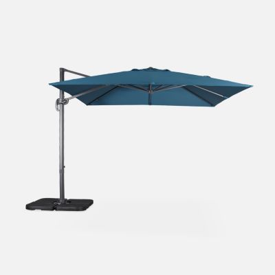 Parasol déporté carré 3x3m haut de gamme - Falgos - bleu canard - Parasol excentré inclinable. rabattable et rotatif à 360.