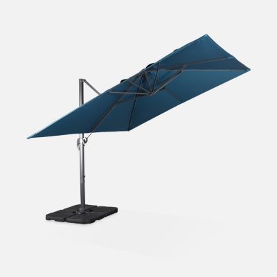 Parasol déporté carré 3x3m haut de gamme - Falgos - bleu canard - Parasol excentré inclinable. rabattable et rotatif à 360.