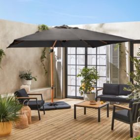Parasol déporté carré 3x3m haut de gamme - Falgos - Gris- Parasol excentré inclinable. rabattable et rotatif à 360.