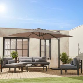 Parasol déporté carré 3x3m haut de gamme - Falgos - Taupe - Parasol excentré inclinable. rabattable et rotatif à 360.