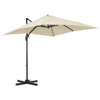 Parasol déporté carré inclinable manivelle avec pied en acier dim. 2,45L x 2,45l x 2,45H m métal alu. polyester rouge