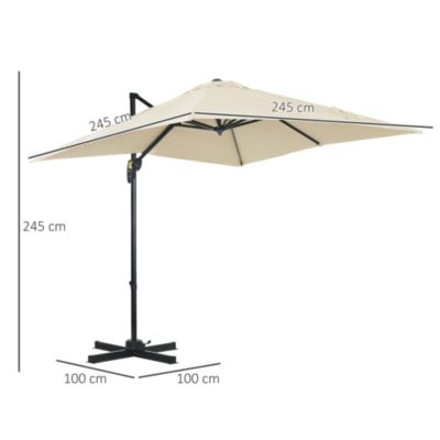 Parasol déporté carré inclinable manivelle avec pied en acier dim. 2,45L x 2,45l x 2,45H m métal alu. polyester rouge