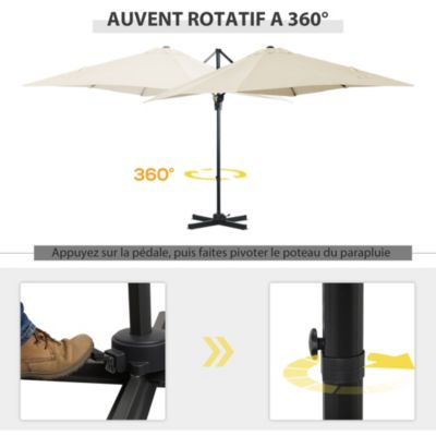 Parasol déporté carré inclinable manivelle avec pied en acier dim. 2,45L x 2,45l x 2,45H m métal alu. polyester rouge